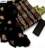 Lawn Fabric Machine Kacha Gulab Work Shirt With Chiffon Embroidery Dupatta And Plain Lawn Trouser 3Pc Dress