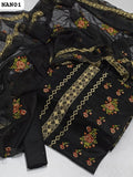 Soft Lawn Stuff Computer Tarkashi And Cross Stitch Work Shirt With Chiffon Heavy Embroidered Dupatta And Plain Lawn Trouser 3Pc Dress