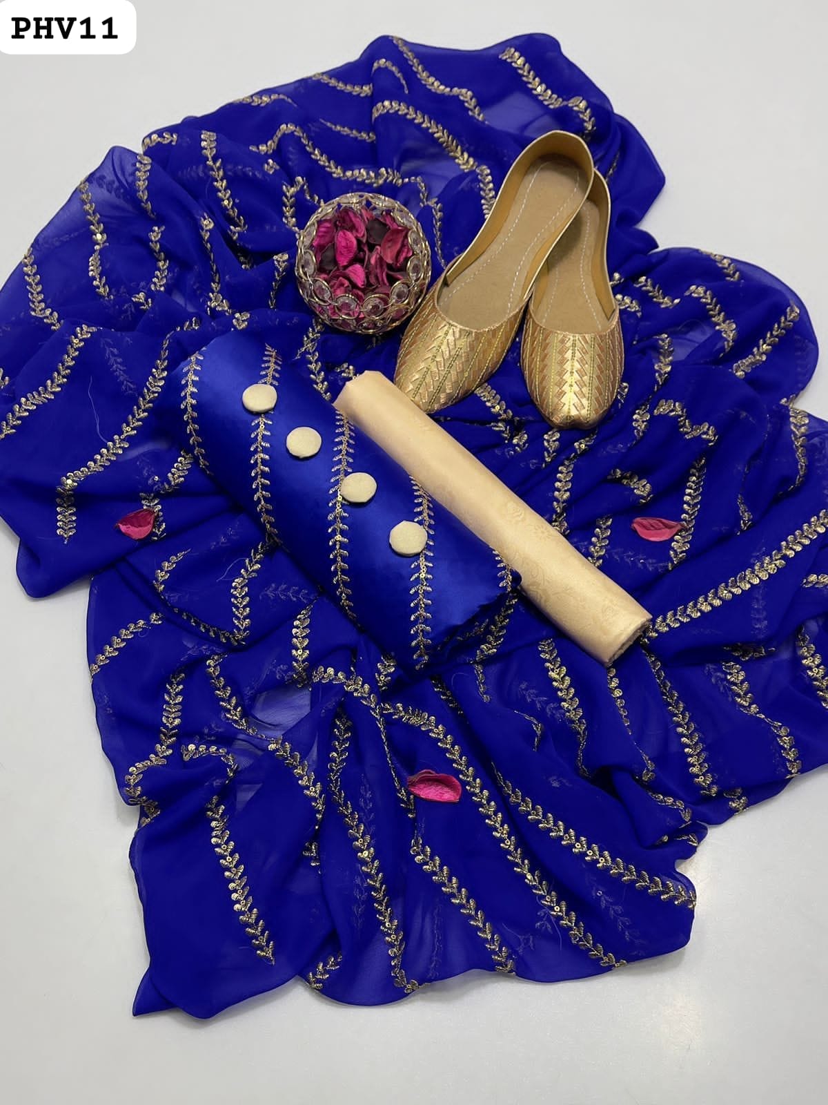 Shamoze Silk Fabric Sequence All over Work Shirt With Crinkle Chiffon Fabric All over Work Dupatta And Masoori Trouser 3PC Dress With Khussa And 4 Buttons