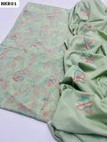 Pure Lawn Fabric Handmade Kacha Pakka Work Shirt With Lawn Embroidered Dupatta And Plain Lawn Trouser 3Pc Dress