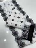 Cotton Net Booti Work Shirt With Sleeves Embroidered Along With Beautiful Cutwork Dupatta And Lawn Trouser 3Pc Dress