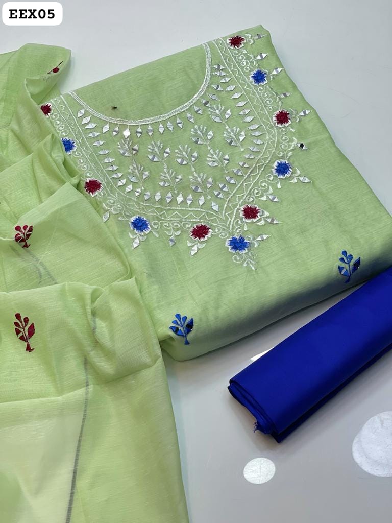Paper Cotton Mirror Work Shirt Along Paper Cotton Booti Work Dupatta 2Pc Dress