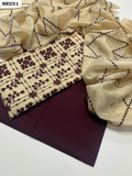 Paper Cotton Stuff Pakka Aari Work Shirt With Paper Cotton Full Embroidered Dupatta And Plain Lawn Cotton Trouser 3Pc Dress