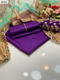 Kataan Silk Plain Shirt And Trouser With Organza Molty Work Dupatta 3PC Dress With Clutch