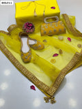 Plain Katan Silk Fabric Shirt And Trouser With Indian Net Hand Stitched Gotta Flower Embroidery And kundan Chatta Work Dupatta With 4 side border and tussles