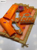 Plain Katan Silk Fabric Shirt And Trouser With Indian Net Hand Stitched Gotta Flower Embroidery And kundan Chatta Work Dupatta With 4 side border and tussles
