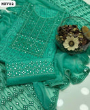 Lawn Cotton Stuff Self Chunri Print Aari 9MM Work Shirt With Lawn Embroidered Trouser And Chiffon Pallu Style Dupatta 3Pc Dress