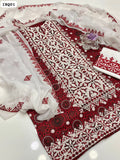 Ajrak Lawn Fabric Computer Applique Panel Embroidery Shirt And Trouser With Chiffon Dupatta 3PC Dress