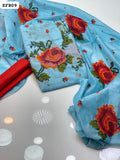 Paper Cotton Cross Stitch Work Shirt And Dupatta With Kataan Silk Trouser 3PC Dress