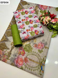 Monar Lawn Fabric Digital Print Shirt And Dupatta With Katan Silk Plain Trouser 3PC Dress