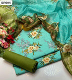 Monar Lawn Fabric Digital Print Shirt And Dupatta With Katan Silk Plain Trouser 3PC Dress