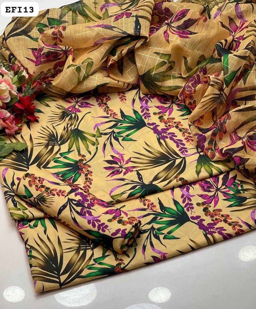 Monar Lawn Fabric Digital Print Shirt And Trouser With Printed Monar Lawn Dupatta 3Pc Dress