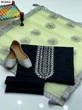 Katan Silk Mirror Work Shirt With Net Mirror Indian Lase Contrast Dupatta And Katan Silk Trouser 3PC Dress With Khussa
