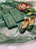 Katan Silk Plain Shirt Along Organza Lining Zarri Dupatta And Plain Katan Trouser 3PC Dress With Khussa