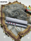 Katan Silk Shirt And Trouser With Organza Heavy Lase Embroidered Dupatta 3PC Dress With buttons