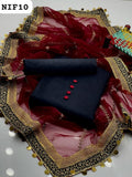 Katan Silk Shirt And Trouser With Organza Heavy Lase Embroidered Dupatta 3PC Dress With buttons