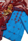 Lawn Cotton Stuff Machine Cross Stitch Work Shirt With Krincle Chiffon Embroidered Dupatta And Lawn Embroidered Trouser 3PC Dress