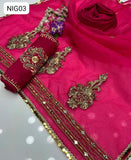 Alhamdulillah New Collection   *Organza Gota flowers and mirrors work Dupata Zari Tilla Work Khatan Shirt Khatan Trouser3 Pcs Suit*