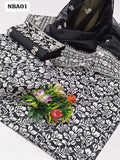 Soft Lawn fabric Black Battik Print Shirt With2side Heavy Pallu Embroidery Chiffon Dupatta And Lawn Embroided Trouser 3pc Dress