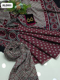 Ajrak cotton Printed Shirt With Printed Duppata And Ajrak Trouser 3Pc Dress Buttons And Earrings As a Gift