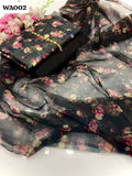 Monar Lawn Fabric Shirt With Beautiful Organza Printed Dupatta And kattan silk plain Trouser 3Pc Dress