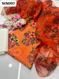 Monar Lawn Fabric Shirt With Beautiful Organza Printed Dupatta And kattan silk plain Trouser 3Pc Dress