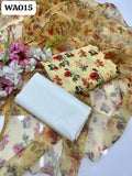 Monar Lawn Fabric Shirt With Beautiful Organza Printed Dupatta And kattan silk plain Trouser 3Pc Dress