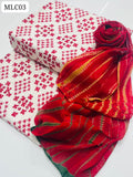 Pure Lawn Fabric Handmade Sindhi Cross & Mirror Work Shirt With Dupatta Chiffon tye & dye And Plain Trouser