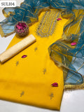 Alhamdulillah  Crinkle Chiffon Fabric Shirt With handmade mirror work gala and sleeves Indian Net Handmade Kinari Lining Dupatta With 4 Side Border Kiran Lass And Self Embossed Masuri Trouser 3pc Dress