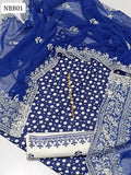 Lawn Stuff Back & Front Printed Shirt With Chiffon Cross Stitch Work Heavy Pallu 4 Side Embroidered Dupatta And Lawn Embroidered Trouser 3PC Dress