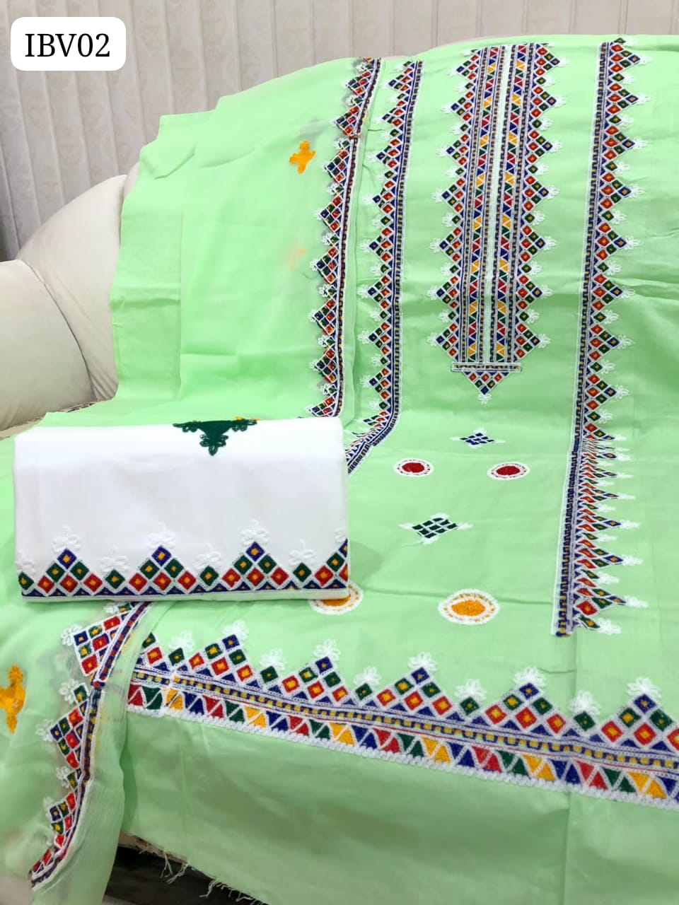 NEW ARRIVAL Soft Lawn Aari Embroidery Work Shirt With Chiffon Embroidered Dupatta And Lawn Embroidered Trouser 3pc Dress