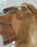 Organza Handmade Zaari Beads And Goota Work Shirt And Duppata 2 Pc Dress