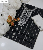 Pure Lawn Fabric Hand Embroidery Banarsi Gala botiq style Neat work Shirt With Chiffon Embroidery Dupatta And Cotton Embroidery Trouser 3Pc Dress
