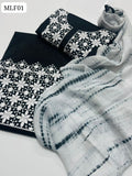 Lawn Cotton Fabric pakka Embroidered Shirt With Chiffon Tye & Dye Dupatta And Lawn Cotton Embroidered Trouser 3Pc Dress