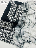 Lawn Cotton Fabric pakka Embroidered Shirt With Chiffon Tye & Dye Dupatta And Lawn Cotton Embroidered Trouser 3Pc Dress