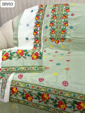 LAWN FABRIC COMPUTER CROSS STITCH EMBROIDERY WITH EMBROIDERY CHIFFON DUPPATTA AND LAWN EMBROIDERY TROUSER 3PC DRESS