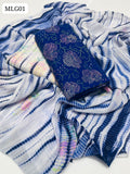 Lawn Fabric Indian Kacha Work Shirt With Chifon Tye & Dye + Embroidered And Embroidered Tye & Dye Trouser 3_Pc Dress