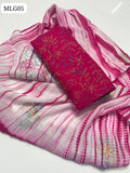 Lawn Fabric Indian Kacha Work Shirt With Chifon Tye & Dye + Embroidered And Embroidered Tye & Dye Trouser 3_Pc Dress