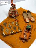Crinkle Chiffon Fabric 6 Piece Multani Handmade Full Embroidered Shirt With Crinkle Chiffon Dupatta Four Side Border And Pure Crinkle Chiffon Stuff Malai Trouser. Along with color matching clutch bracelet.