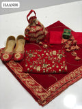 Crinkle Chiffon Fabric 6 Piece Multani Handmade Full Embroidered Shirt With Crinkle Chiffon Dupatta Four Side Border And Pure Crinkle Chiffon Stuff Malai Trouser. Along with color matching clutch bracelet.