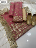 Organza Fabric Sequence Embroidered Work Shirt With Organza Sequence Beautiful Boder Work Dupatta And Masoori Trouser 3Pc Dress With Khussa As a Gift