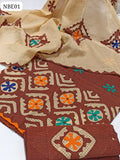 Khaadi Cotton Antique Hand Made Net Applick Daman Shirt And With Skin Contras Net Applick Dupatta And Khaadi Same Colour Applick Motive Trouser 3Pc Dress
