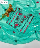 Lawn Fabric Handmade Embroidery Gala Neet work Shirt With Chiffon Embroidery Dupatta And Plain Lawn Trouser 3Pc Dress