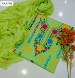 Lawn Fabric Handmade Embroidery Gala Neet work Shirt With Chiffon Embroidery Dupatta And Plain Lawn Trouser 3Pc Dress