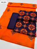 Lawn Cotton Fabric Cross Stitch & 9 Mm Work Shirt With Chiffon Embroidered Dupatta And Lawn Cotton Plain Trouser 3Pc Dress