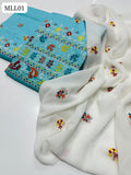 Lawn Fabric Cross Stitch Border Style Embroidered Work Shirt With Chiffon Embroidered Dupatta And Lawn Fabric Embroidered Trouser 3Pc Dress