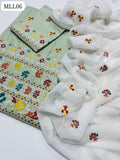 Lawn Fabric Cross Stitch Border Style Embroidered Work Shirt With Chiffon Embroidered Dupatta And Lawn Fabric Embroidered Trouser 3Pc Dress