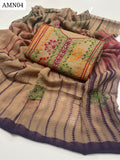 Lawn Fabric Handmade Work Shirt With Lawn Tye And Dye Dupatta And Lawn Plain Trouser 3pc Dress