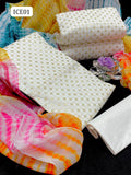 LAWN FABRIC COMPUTER CROSS STITCH EMBROIDERY WORK SHIRT WITH TIE N DYE CHIFFON DUPPATTA AND SEQUENCE WORK ON LAWN PLAIN TROUSER 3PC DRESS