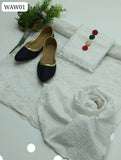 Lawn Cotton Chicken Kaari Work Shirt With Soft Net White embroidery Traditional Duppata And Lawn Cotton Chicken Kaari Work Trouser 3Pc Dress With Buttons & Khussa Gift